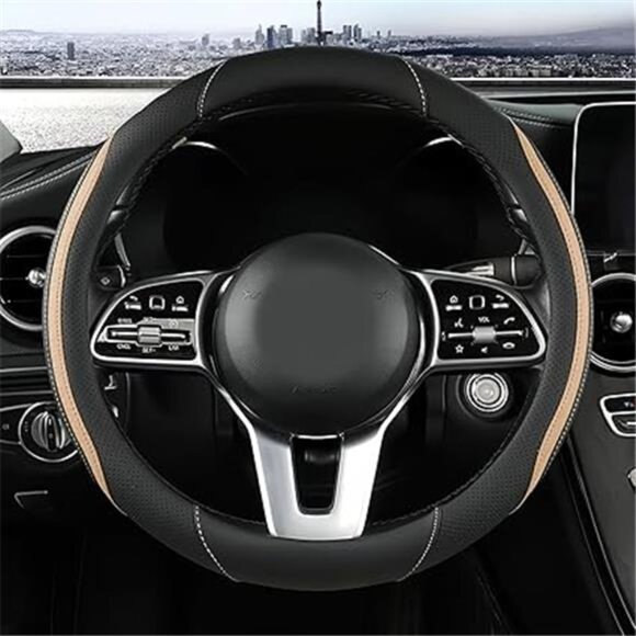 Car Steering Wheel Cover, Leather Steering Wheel Cover Beige Universal 14.5-15 - Picture 7 of 7